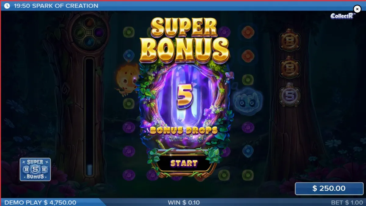 Visual bertema hutan ajaib dan makhluk elemen dalam slot Spark of Creation