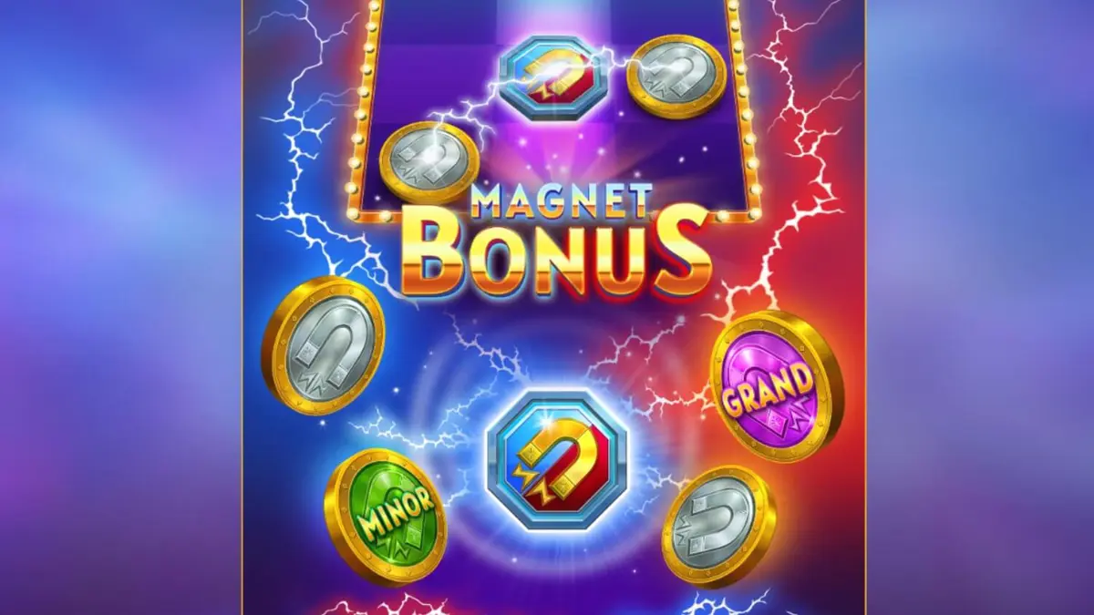 Tampilan visual slot Magnetic Coins Dice dengan simbol koin berkilau dan desain retro modern