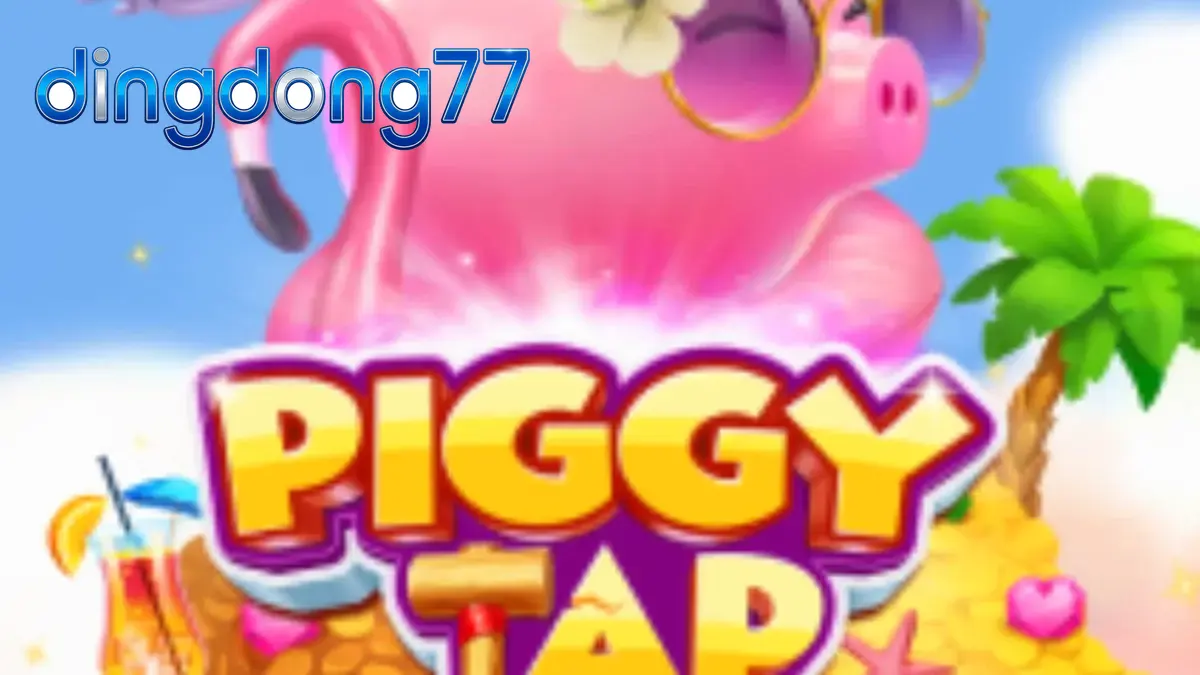 Tampilan visual permainan Piggy Tap dengan babi lucu di atas pelampung
