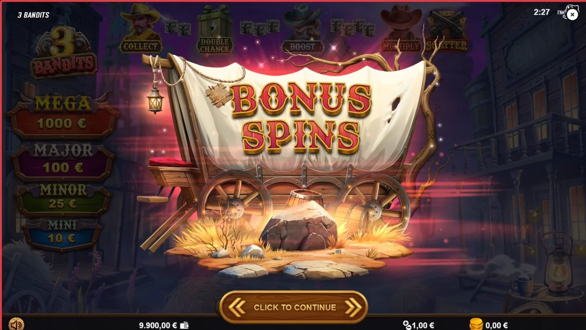 Tampilan visual slot 3 Bandits dengan tema Wild West dan simbol bandit